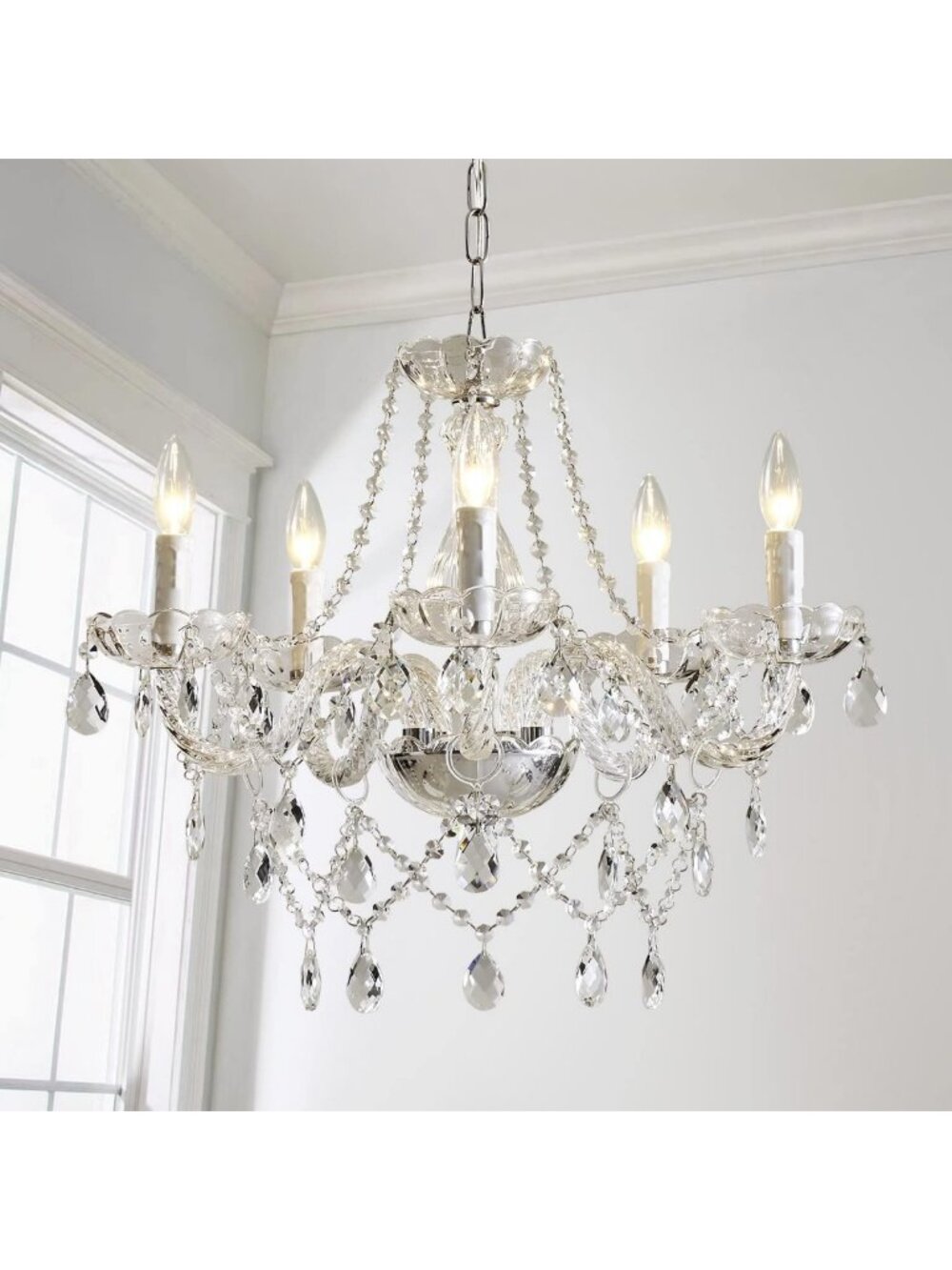 Elegant Modern Crystal Chandelier Pendant Light Fixture - 5 Bulb Ceiling